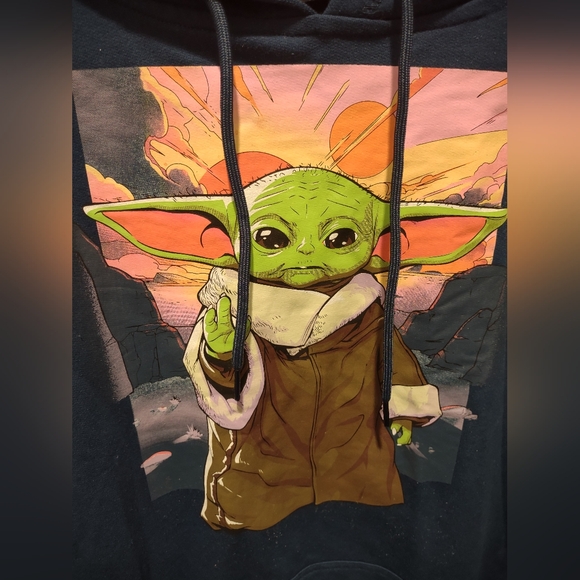 Star Wars Disney Grogu Graphic Sun Blue Oversized Cotton Drawstring Hoodie S NWT - Picture 3 of 9